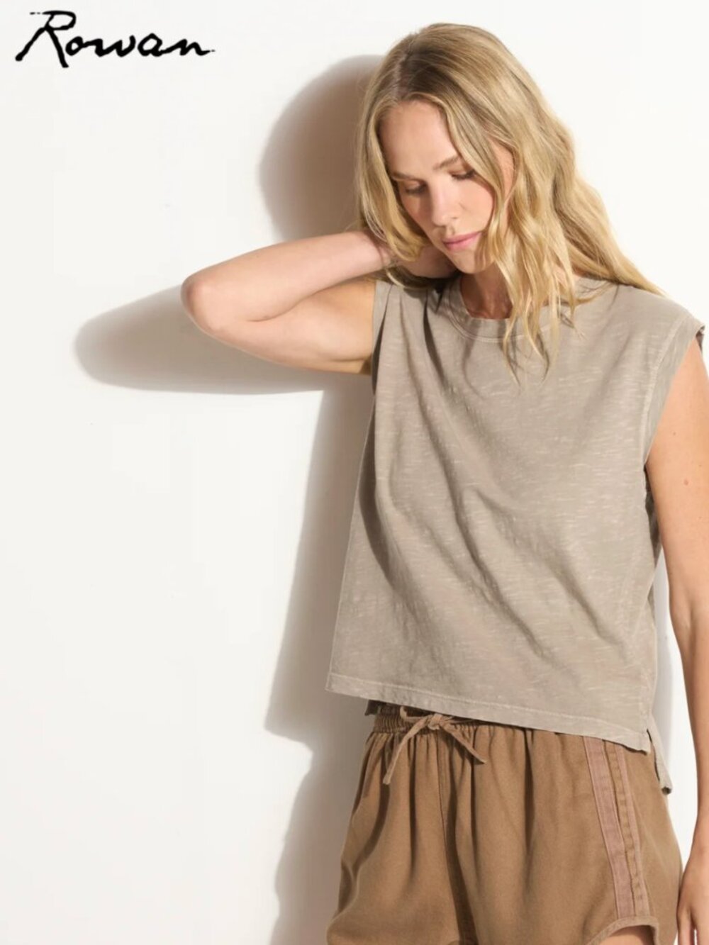 Rowan Made in Los Angeles Savannah Cotton Muscle Tank In Stone Size Small NWT - Picture 1 of 10